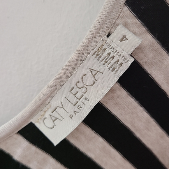 CATY LESCA PARIS Black & Tan Multi Stripe Short Sleeve Boho Tunic Top M-L - Picture 7 of 14